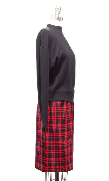 1980s red and black plaid pencil skirt | size xsmall
