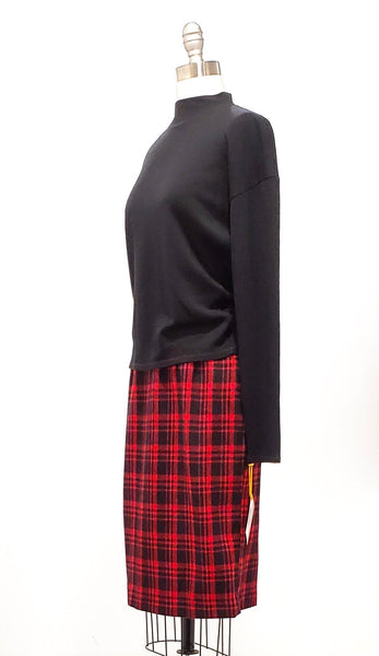 1980s red and black plaid pencil skirt | size xsmall