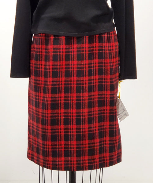 1980s red and black plaid pencil skirt | size xsmall