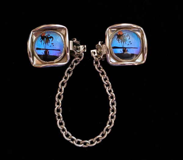 1960s Marcho Butterfly Wing Sweater Clips: Vintage Tropical Theme
