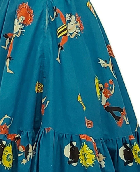 1950s Novelty Print Full Skirt: Rockabilly Music & Dancing Theme, Size Small