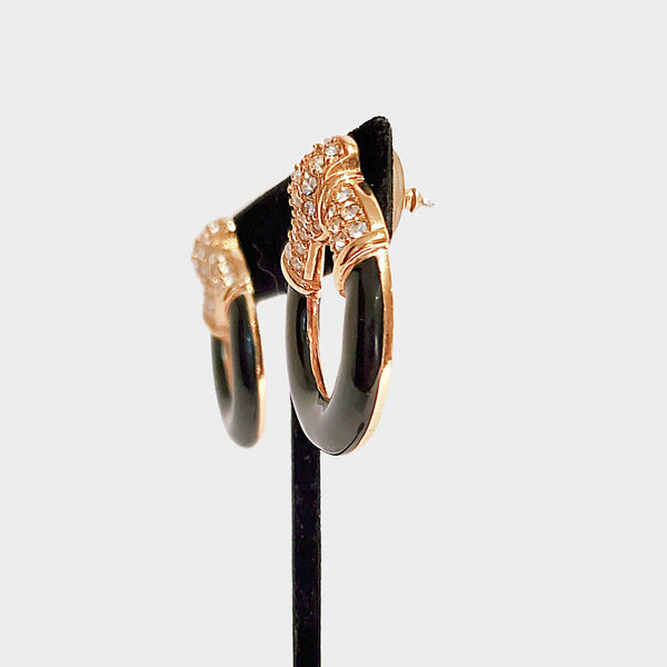 Vintage Swarovski Crystal Rhinestone Hoop Earrings: 1980s Gold & Black