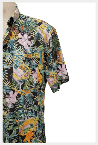 Vintage 80s Crazy Boy Tiki Shirt: Floral Surfer Streetwear, Made in Canada (M/L)