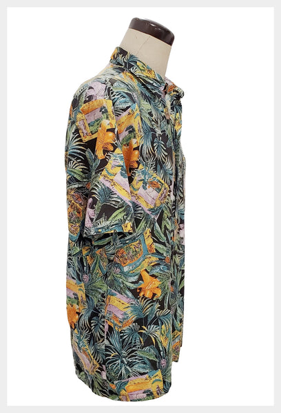 Vintage 80s Crazy Boy Tiki Shirt: Floral Surfer Streetwear, Made in Canada (M/L)