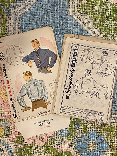 1940s Men's Shirt Sewing Pattern: Simplicity 1952, Neck 15 1/2, Uncut