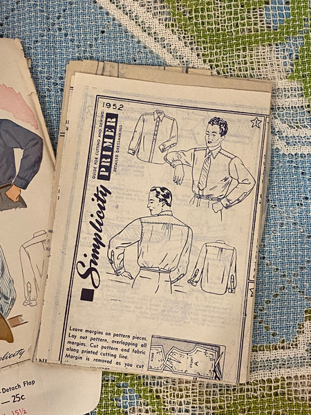 1940s Men's Shirt Sewing Pattern: Simplicity 1952, Neck 15 1/2, Uncut