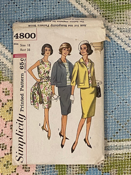 1960s Suit Sewing Pattern: Simplicity 4800, Bust 38, Size 18