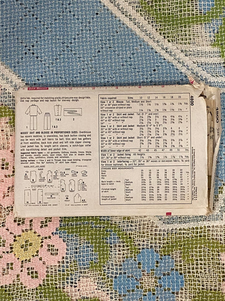 1960s Suit Sewing Pattern: Simplicity 4800, Bust 38, Size 18