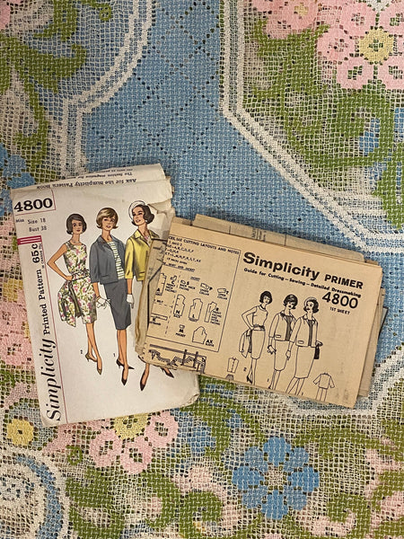 1960s Suit Sewing Pattern: Simplicity 4800, Bust 38, Size 18