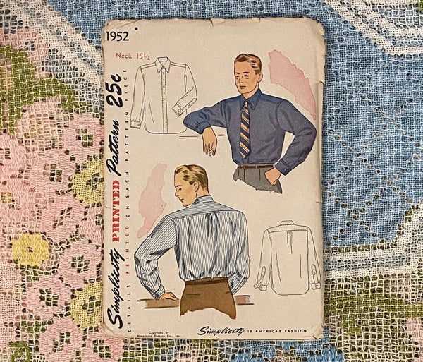 1940s Men's Shirt Sewing Pattern: Simplicity 1952, Neck 15 1/2, Uncut