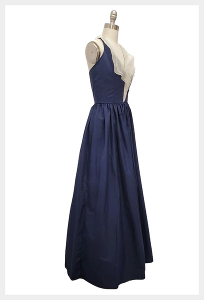 1970s Blue Halter Party Dress: Ruffle Detail, Size XS