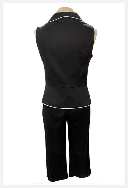 1980s Black Pant Suit: Capri Vest Set, Size Medium
