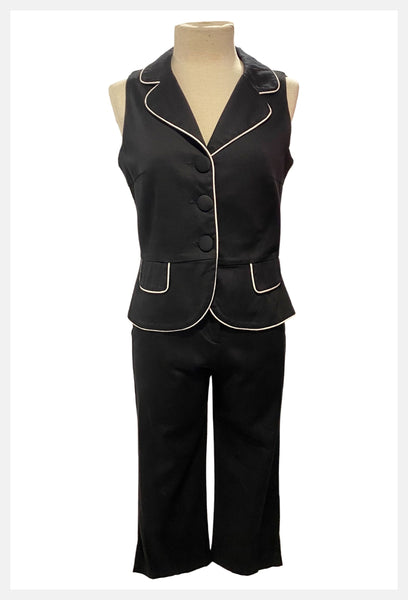 1980s Black Pant Suit: Capri Vest Set, Size Medium