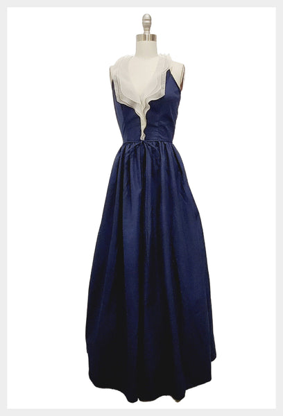 1970s Blue Halter Party Dress: Ruffle Detail, Size XS