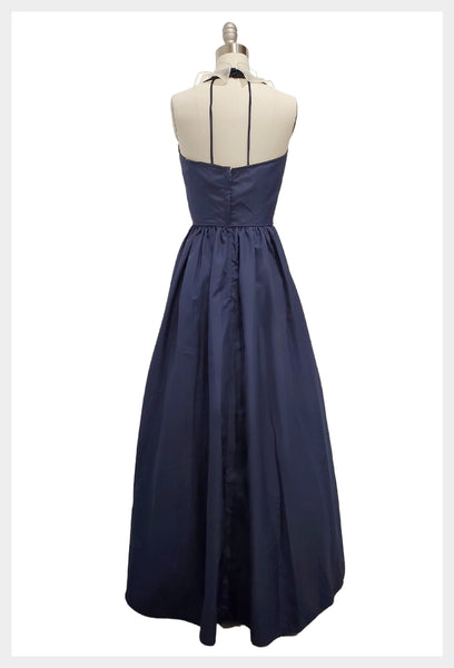 1970s Blue Halter Party Dress: Ruffle Detail, Size XS