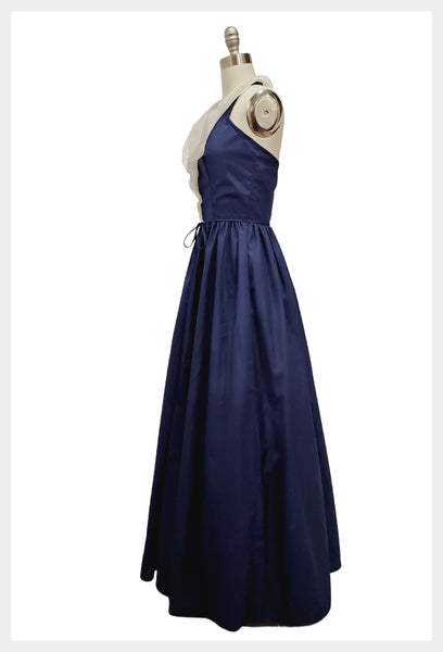 1970s Blue Halter Party Dress: Ruffle Detail, Size XS