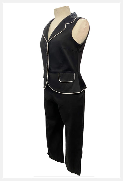 1980s Black Pant Suit: Capri Vest Set, Size Medium