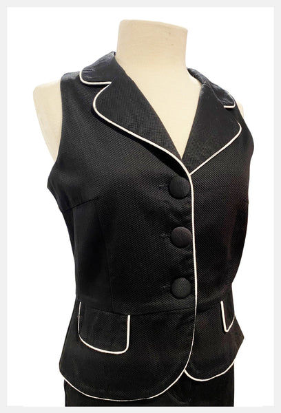 1980s Black Pant Suit: Capri Vest Set, Size Medium