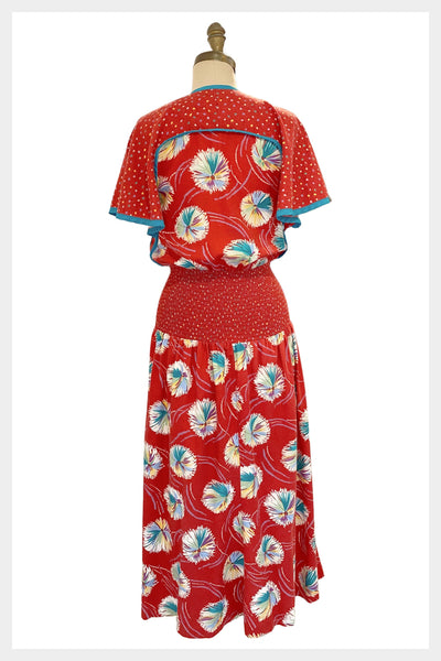 1980s Jeanne Marc Abstract Print Dress: Boho Day Dress (Medium)