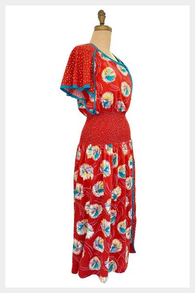 1980s Jeanne Marc Abstract Print Dress: Boho Day Dress (Medium)