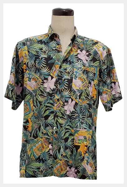 Vintage 80s Crazy Boy Tiki Shirt: Floral Surfer Streetwear, Made in Canada (M/L)