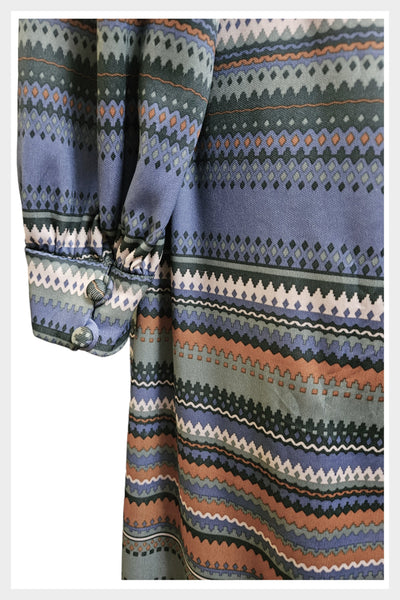 1970s striped belted button front day dress | medium - large