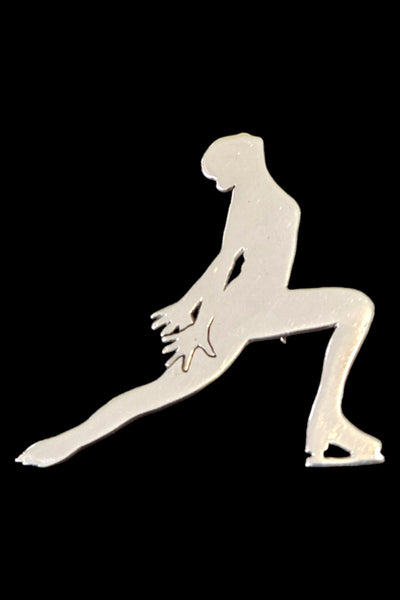 Vintage modernist style skater 1.5 inches tall Sterling Silver brooch | 925 signed S. Stopps