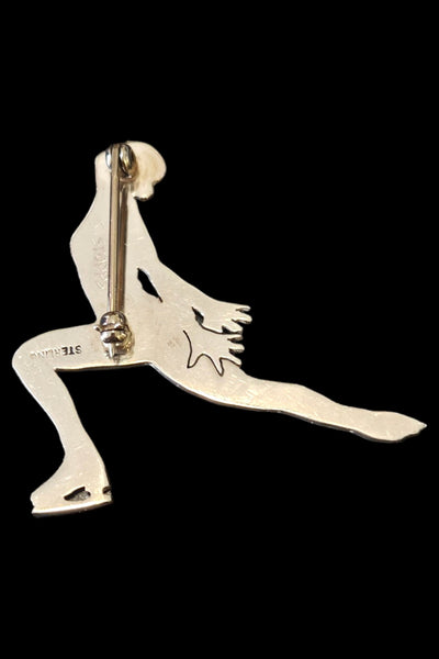 Vintage modernist style skater 1.5 inches tall Sterling Silver brooch | 925 signed S. Stopps