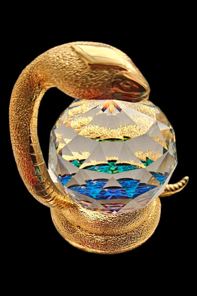 Vintage Swarovski King Cobra Paperweight, Rainbow Crystal Gold-Plated Snake