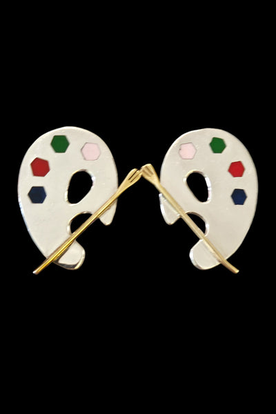 80s Mexican Sterling Silver Artist Palette Clip On Earrings