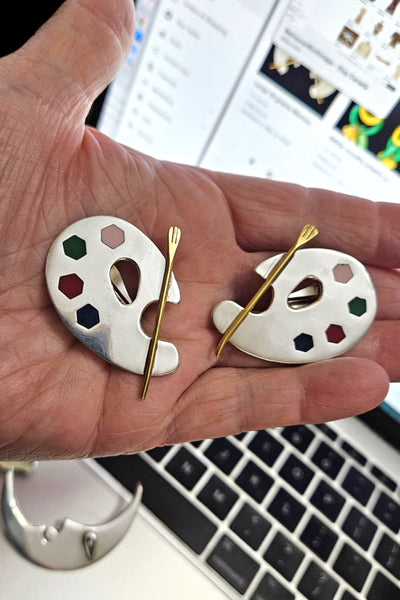 80s Mexican Sterling Silver Artist Palette Clip On Earrings