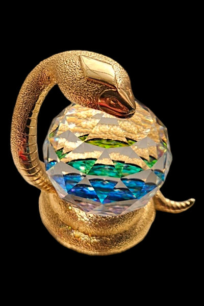 Vintage Swarovski King Cobra Paperweight, Rainbow Crystal Gold-Plated Snake
