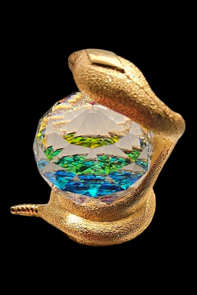 Vintage Swarovski King Cobra Paperweight, Rainbow Crystal Gold-Plated Snake