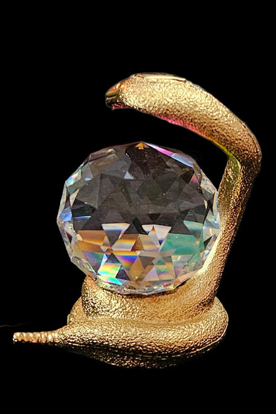 Vintage Swarovski King Cobra Paperweight, Rainbow Crystal Gold-Plated Snake