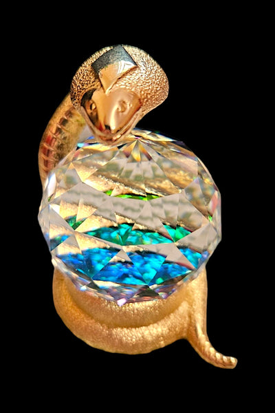 Vintage Swarovski King Cobra Paperweight, Rainbow Crystal Gold-Plated Snake