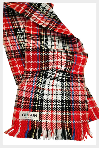 Vintage 70s tartan fringed small scarf | 100% Orlon by Dupont