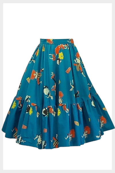 1950s Novelty Print Full Skirt: Rockabilly Music & Dancing Theme, Size Small