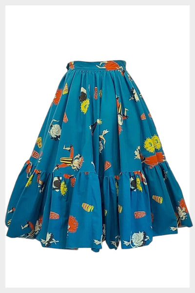 1950s Novelty Print Full Skirt: Rockabilly Music & Dancing Theme, Size Small
