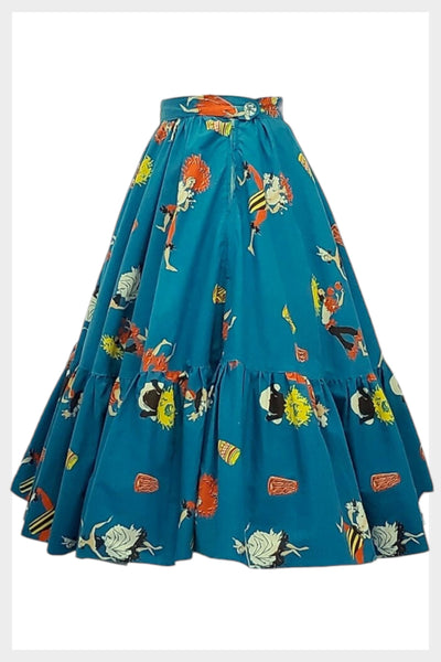 1950s Novelty Print Full Skirt: Rockabilly Music & Dancing Theme, Size Small