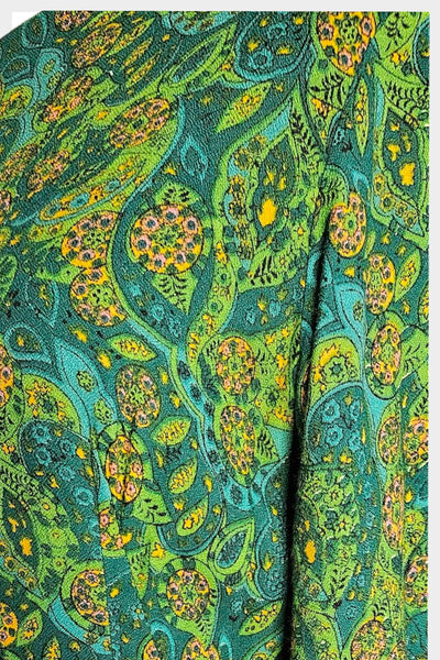 1970s Paisley Print Dress: Teal Green Vintage Secretary Style, Medium