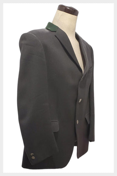 Vintage German Wool Jacket, Forest Green Collar, Coin Buttons, Size Large