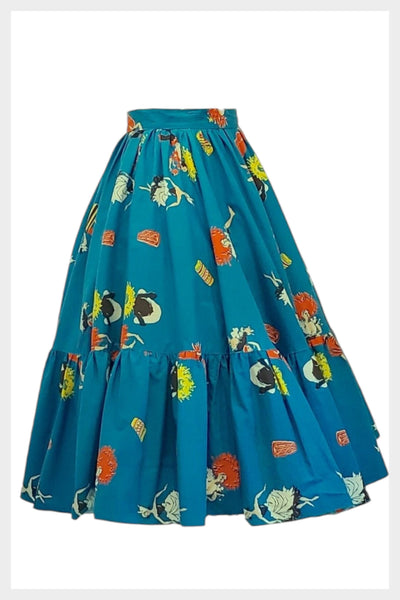 1950s Novelty Print Full Skirt: Rockabilly Music & Dancing Theme, Size Small