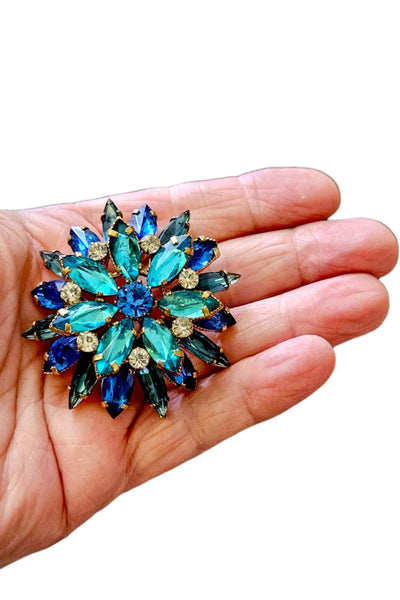 1950s Blue Rhinestone Brooch