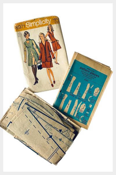 1970s Simplicity Sewing Pattern 8971 | Misses' Dress, Jacket, Vest - Bust 36
