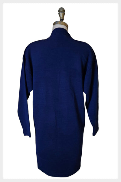 80s Navy Knit Dress | Structured Zippered Pockets, Small-Medium