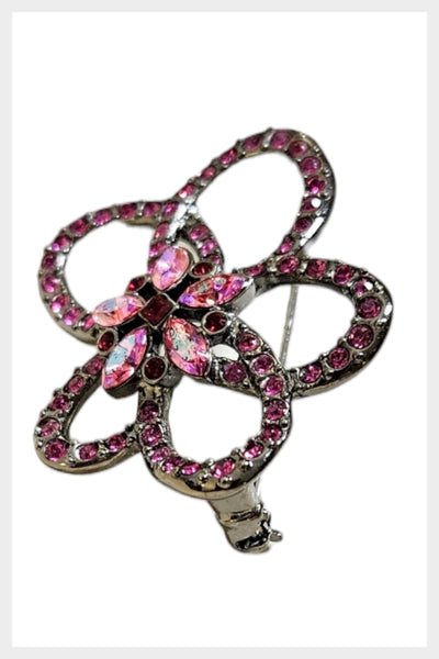 Vintage GIVENCHY AB crystal rhinestone flower brooch with gunmetal finish | vintage pink rhinestone flower pin