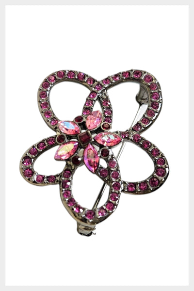 Vintage GIVENCHY AB crystal rhinestone flower brooch with gunmetal finish | vintage pink rhinestone flower pin