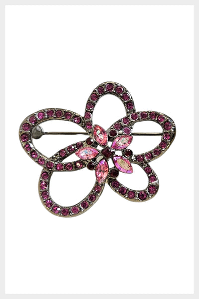 Vintage GIVENCHY AB crystal rhinestone flower brooch with gunmetal finish | vintage pink rhinestone flower pin