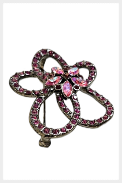 Vintage GIVENCHY AB crystal rhinestone flower brooch with gunmetal finish | vintage pink rhinestone flower pin