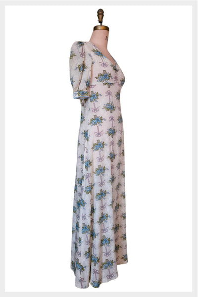 1970s bohemian Tiki Originals maxi dress with puffed sleeves | small